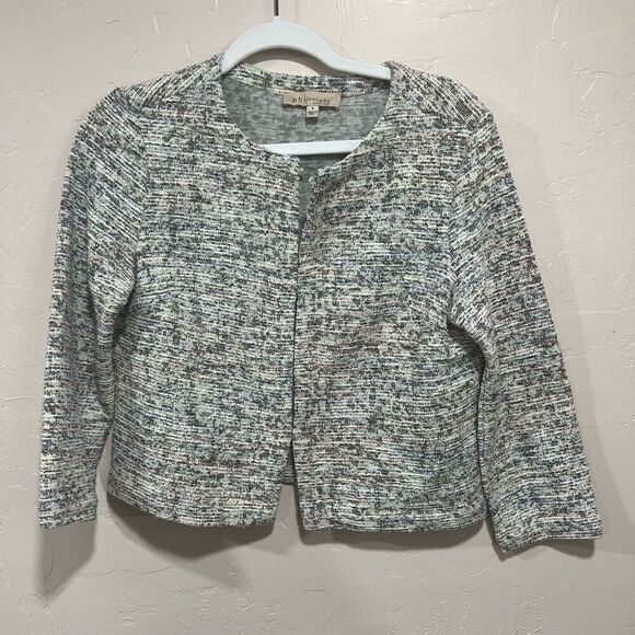 PHILOSOPHY Woman's Multi Colored Tweed Blazer with Hook and Eye Front Closure - Picture 1 of 7